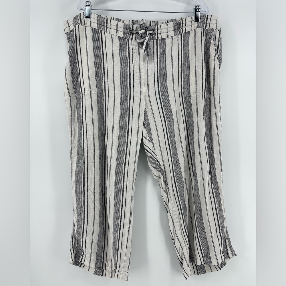 Dash Linen Blend Striped 4 Pocket Pull-On Pants, Elastic Waist, Women's 1X